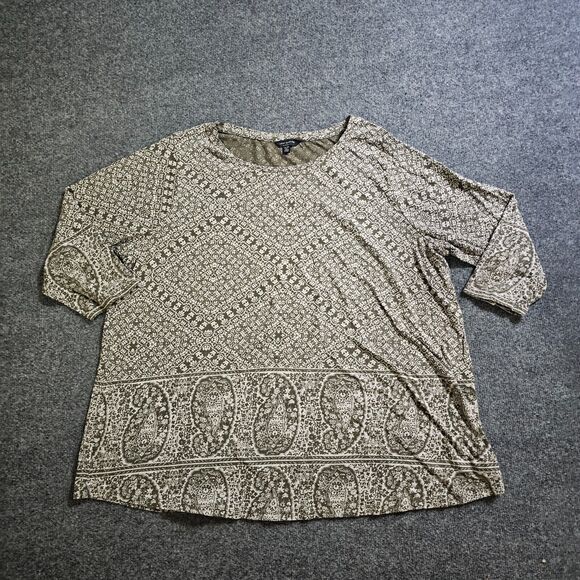 Lucky Brand Top Shirt Womens 2X Green Paisley Bandana 3/4 Sleeve Stretch Casual - Picture 1 of 9